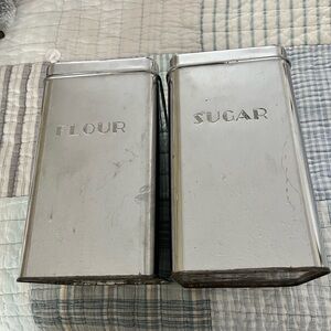 Vintage Lincoln Beautyware Chrome Canister Set Flour & Sugar 1950 Art Deco Style